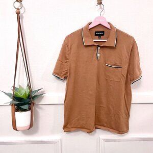 Bonobos Tan Knit White Pipe Trim Polo Size L